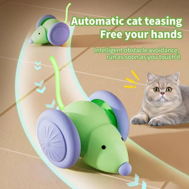 Colorful LED Electric Mouse Cat Toy with Intelligent Obstacle Avoidance