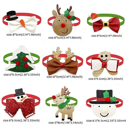 Festive 30-Piece Christmas Dog Bow Tie Set - Adjustable Snowman and Deer Style Neckties for Small Dogs and Pet Grooming Accessories