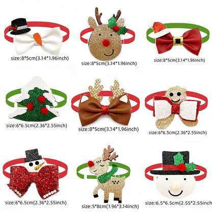 Festive 30-Piece Christmas Dog Bow Tie Set - Adjustable Snowman and Deer Style Neckties for Small Dogs and Pet Grooming Accessories