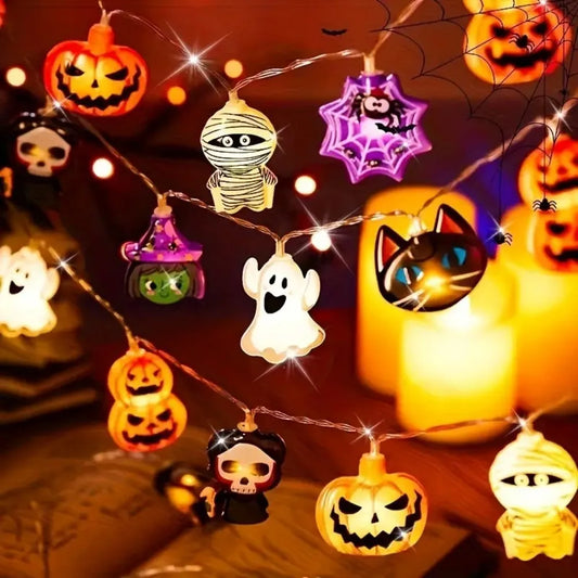 Halloween LED String Lights with Ghost, Witch, and Pumpkin Designs