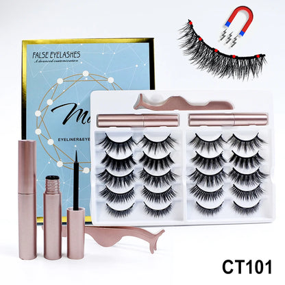 5/10 Pairs Reusable Magnetic Eyelashes Kit with Eyeliner & Applicator – Natural Look 5 Magnet False Lashes for Easy No-Glue Makeup