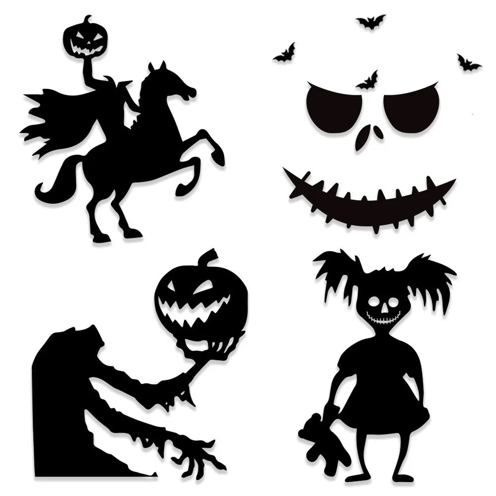 Spooky Halloween Door and Window Stickers - Skeleton Hand, Pumpkin, Devil, Witch Hat, and Ghost Designs