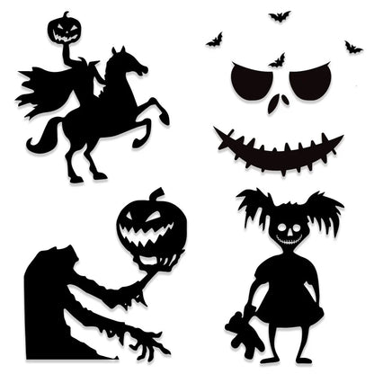 Spooky Halloween Door and Window Stickers - Skeleton Hand, Pumpkin, Devil, Witch Hat, and Ghost Designs