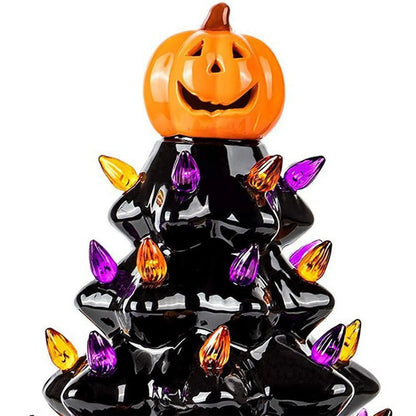 Creative LED Halloween Ceramic Pumpkin Ornament - Lighted Decorative Lamp for Festive Home Decor