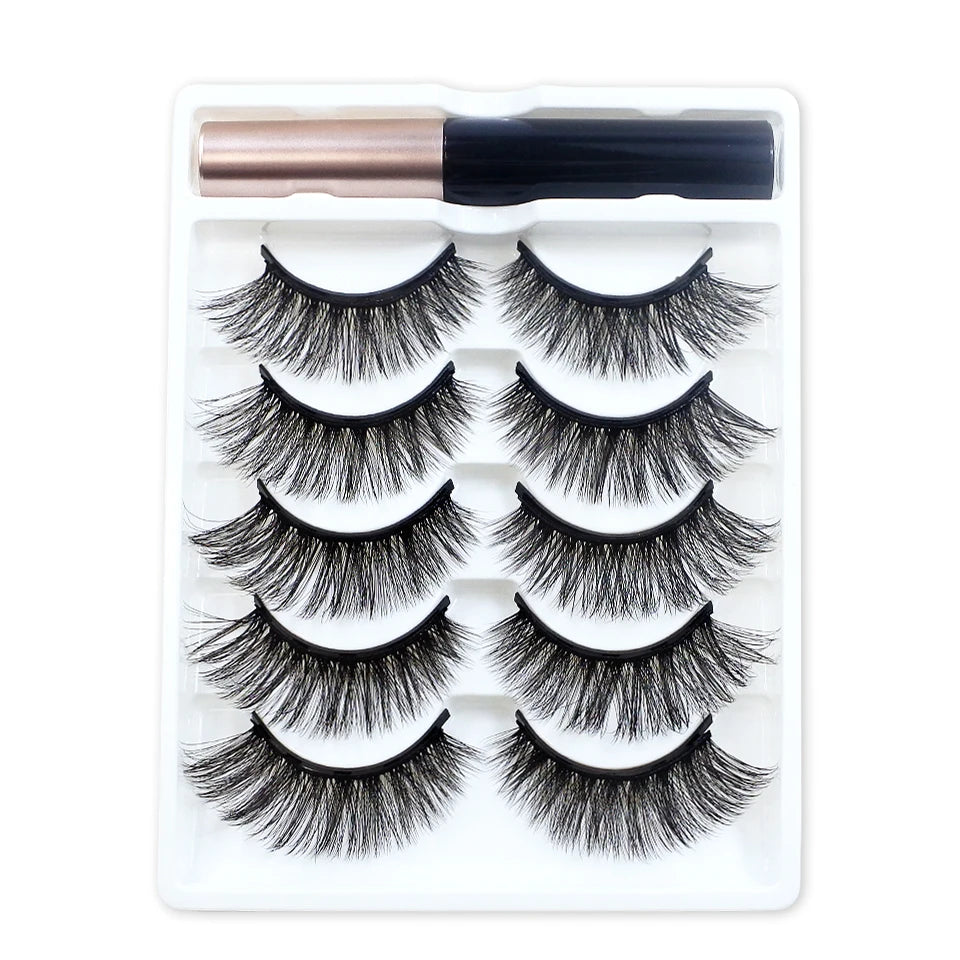 5/10 Pairs Reusable Magnetic Eyelashes Kit with Eyeliner & Applicator – Natural Look 5 Magnet False Lashes for Easy No-Glue Makeup
