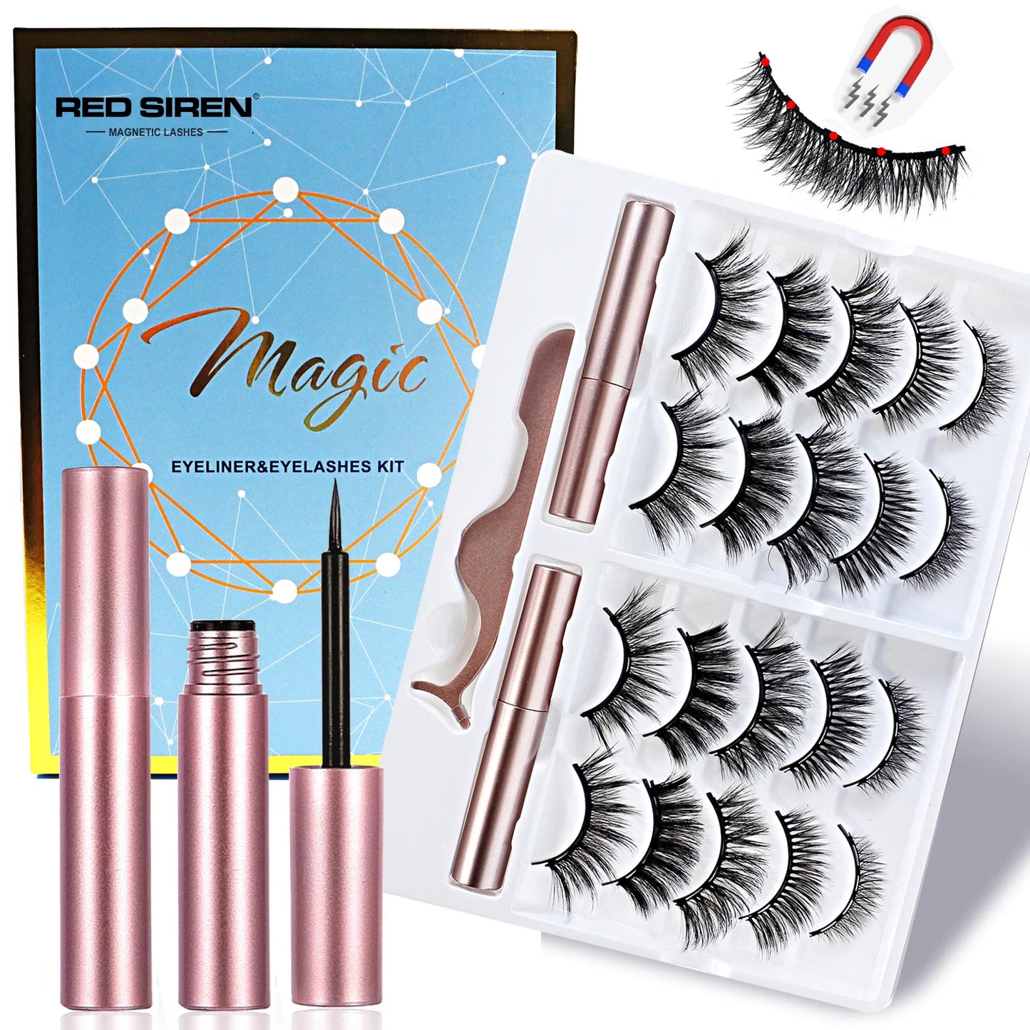 5/10 Pairs Reusable Magnetic Eyelashes Kit with Eyeliner & Applicator – Natural Look 5 Magnet False Lashes for Easy No-Glue Makeup