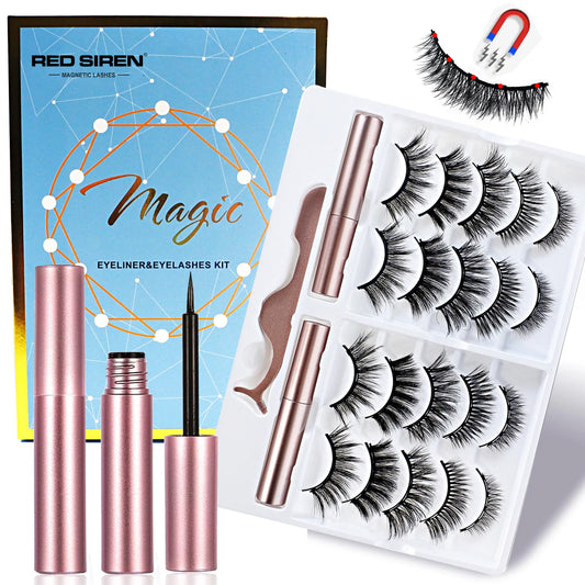 5/10 Pairs Reusable Magnetic Eyelashes Kit with Eyeliner & Applicator – Natural Look 5 Magnet False Lashes for Easy No-Glue Makeup