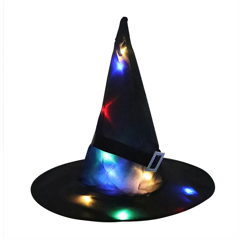 Halloween Witch Hat with LED Lights and Glowing Ghost Design
