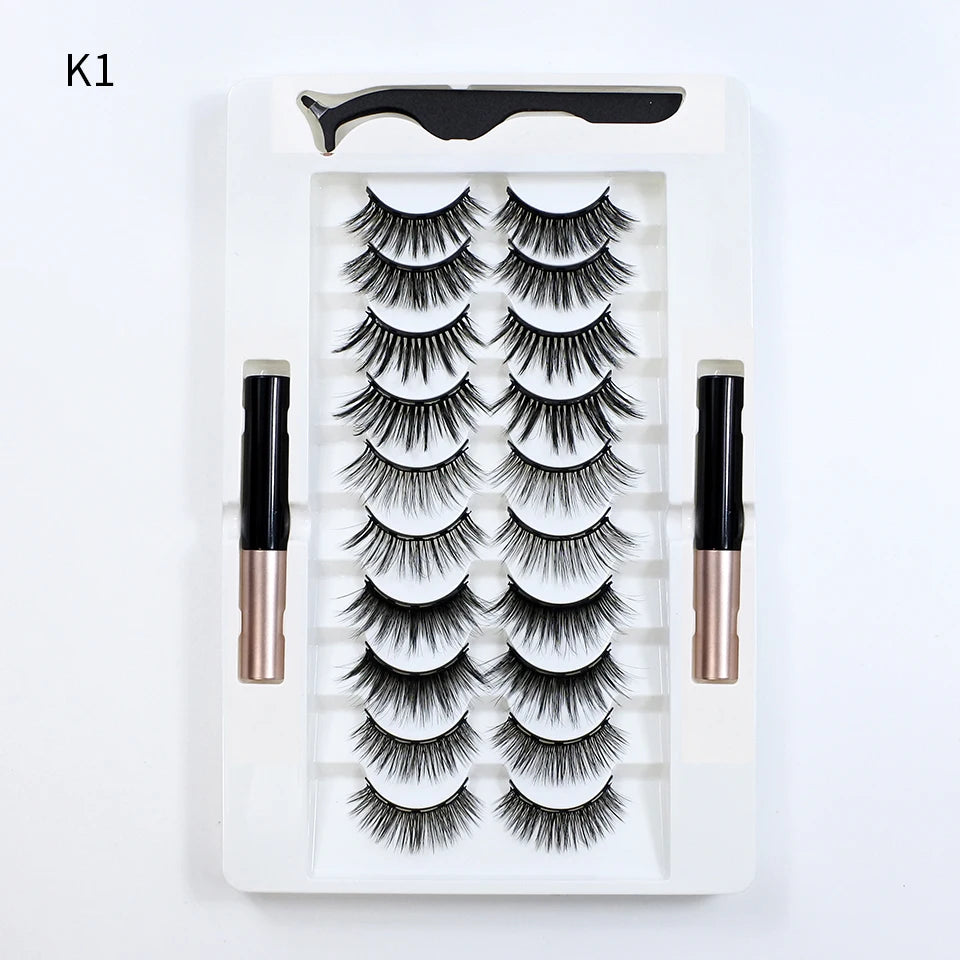 5/10 Pairs Reusable Magnetic Eyelashes Kit with Eyeliner & Applicator – Natural Look 5 Magnet False Lashes for Easy No-Glue Makeup
