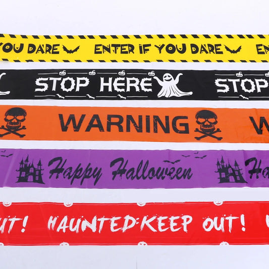 Halloween Skull Head Warning Tape with Witch Balloons