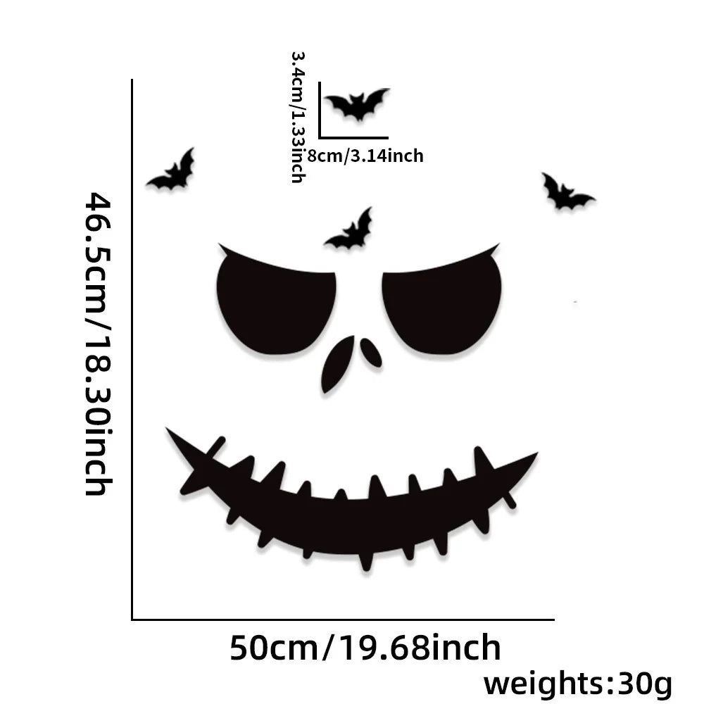 Spooky Halloween Door and Window Stickers - Skeleton Hand, Pumpkin, Devil, Witch Hat, and Ghost Designs