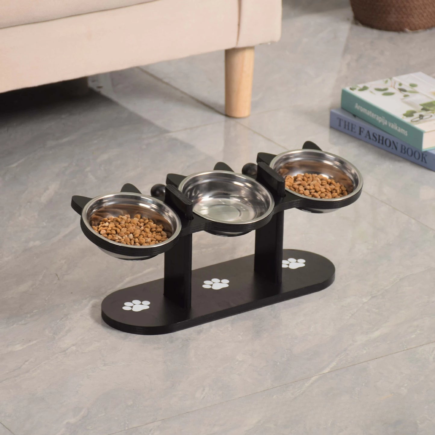 3-Tier Elevated Cat Bowl with Adjustable 15-Degree Slanted Stand