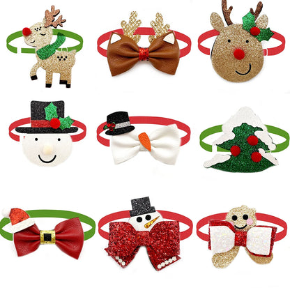 Festive 30-Piece Christmas Dog Bow Tie Set - Adjustable Snowman and Deer Style Neckties for Small Dogs and Pet Grooming Accessories