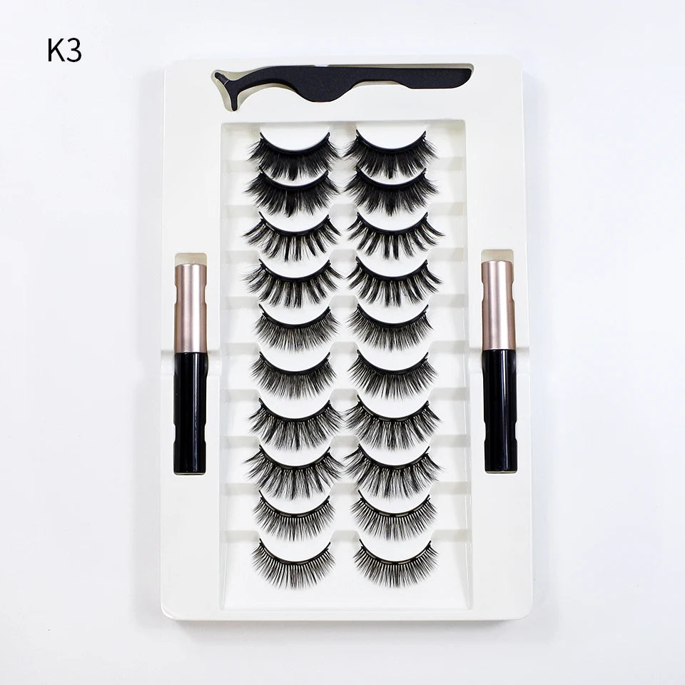 5/10 Pairs Reusable Magnetic Eyelashes Kit with Eyeliner & Applicator – Natural Look 5 Magnet False Lashes for Easy No-Glue Makeup