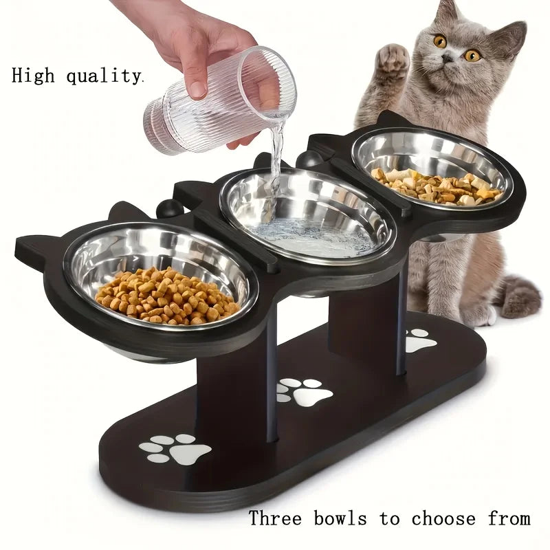 3-Tier Elevated Cat Bowl with Adjustable 15-Degree Slanted Stand
