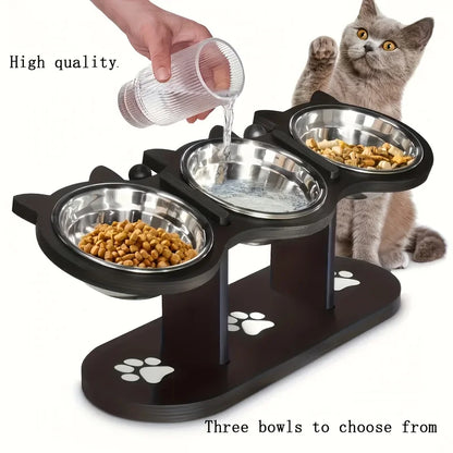 3-Tier Elevated Cat Bowl with Adjustable 15-Degree Slanted Stand