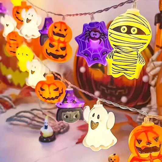 Halloween LED String Lights with Ghost, Witch, and Pumpkin Designs