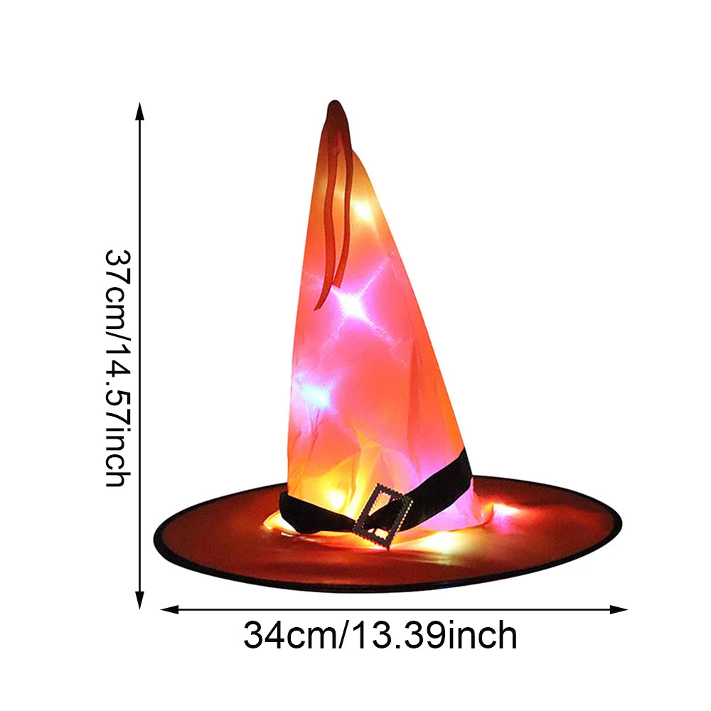 Halloween Witch Hat with LED Lights and Glowing Ghost Design