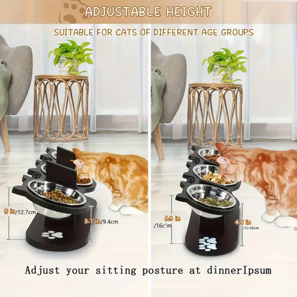 3-Tier Elevated Cat Bowl with Adjustable 15-Degree Slanted Stand